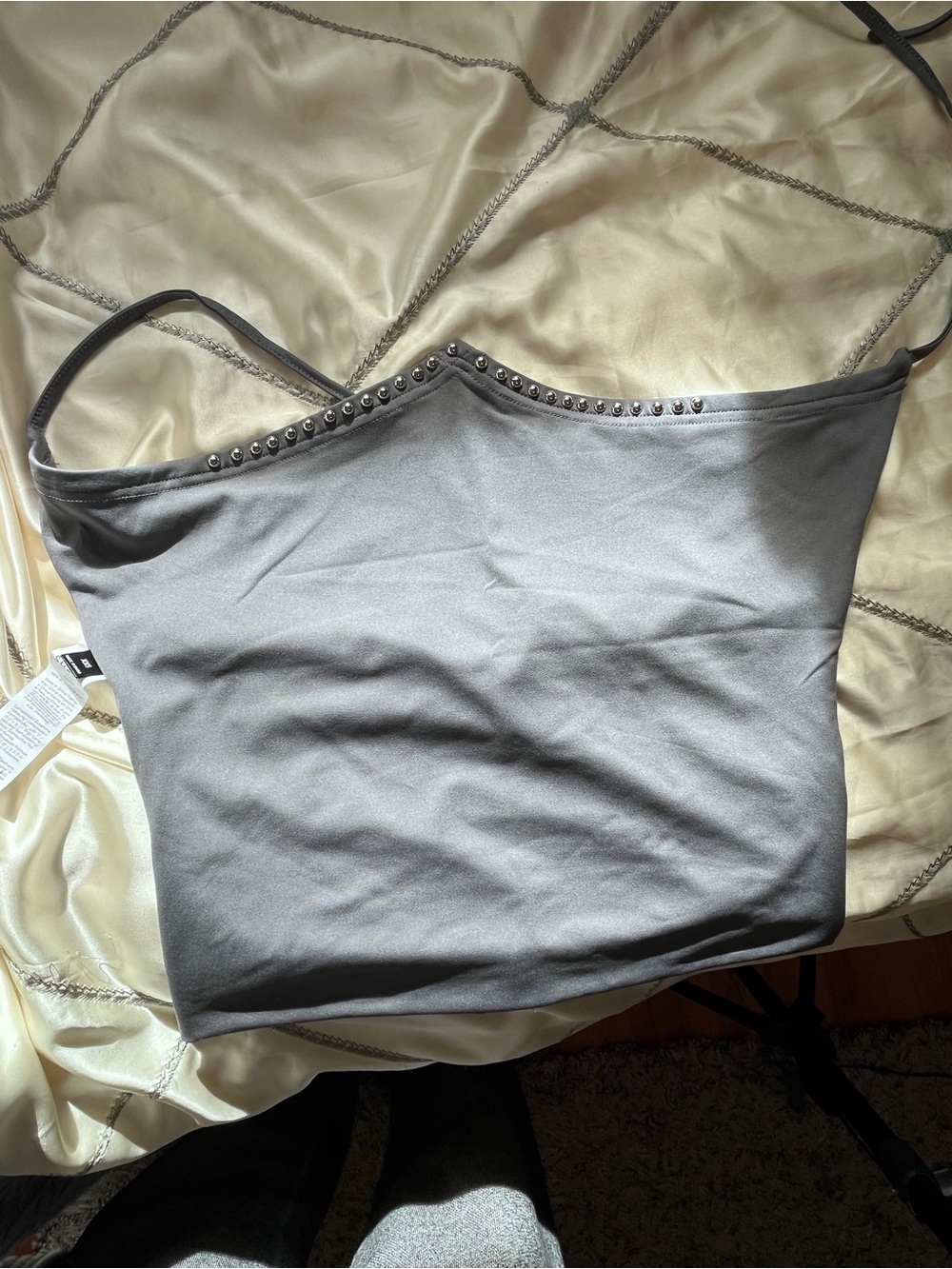 SHEIN Gray Stud-Trim Cami Crop Top